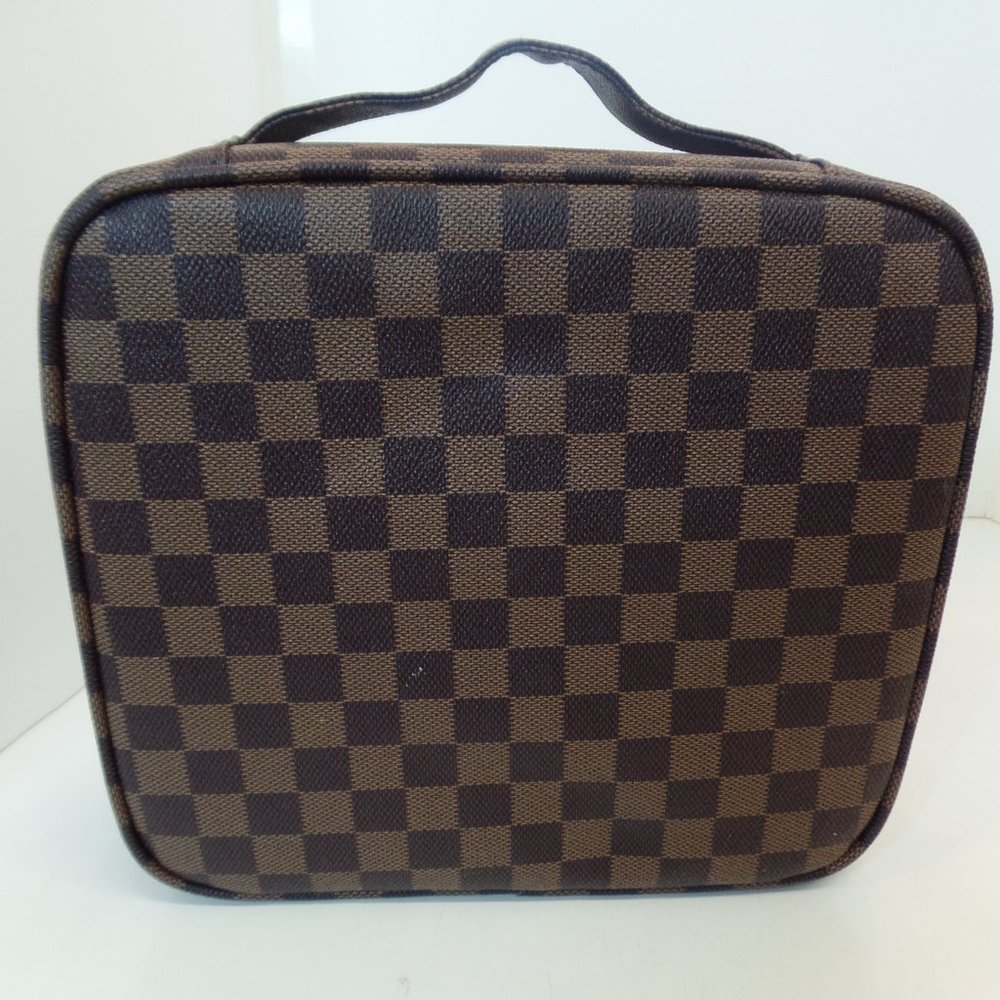 VOKUR Brown & Tan Square Traveling Jewelry Box Coated Canvas Zippered Darling - Picture 6 of 16